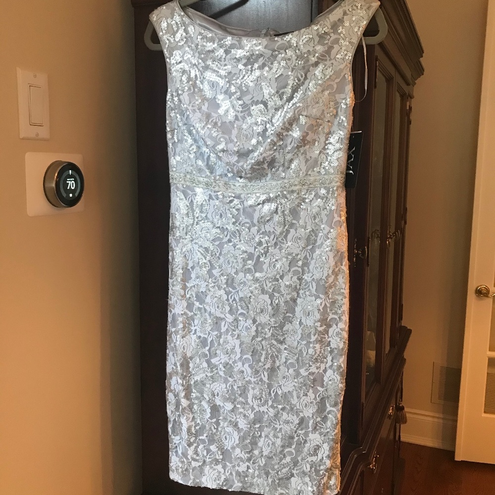 Silver Lace and Sequin JAX Cocktail Dress Size 2